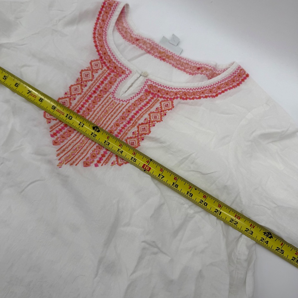 J. Jill Womens 2X White Linen Blend Embroidered Tunic Top Pink Orange Boho 2490 - Picture 5 of 6